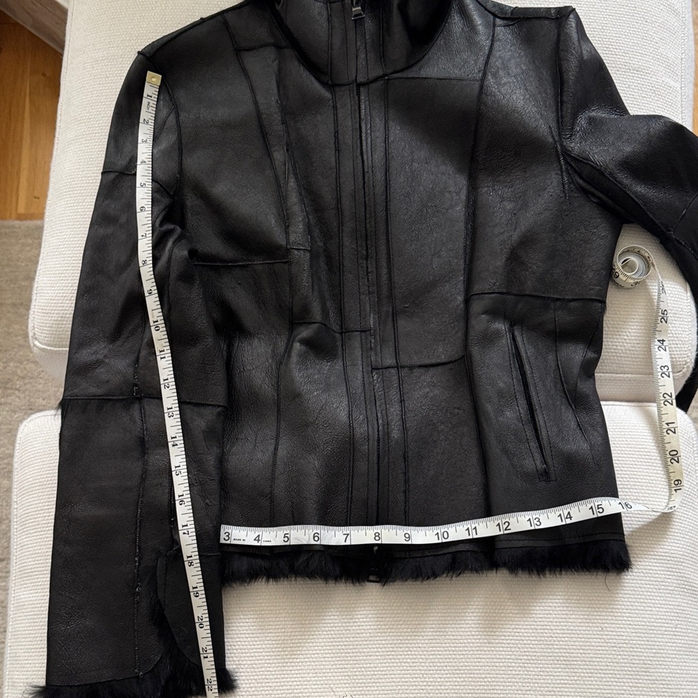 Guess Black Leather Jacket with Rabbit Fur Lining — Size M - Picture 11 of 11